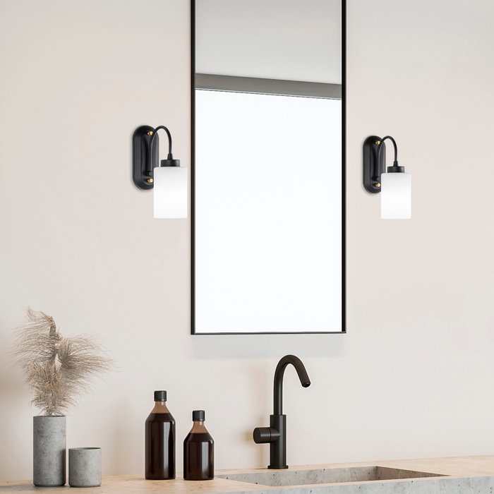 Opviq Lámpara de pared en blanco y negro con cuerpo de metal y tapa de cristal